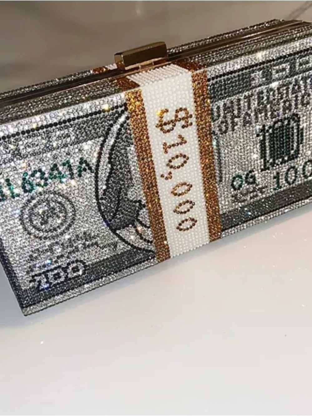 Crystal Embellished Money Stack Clutch - Gold & Silver - Picture 2 of 2